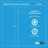 17ft Commercial Flagpole - Aluminium - WIDO - Choice of Flag