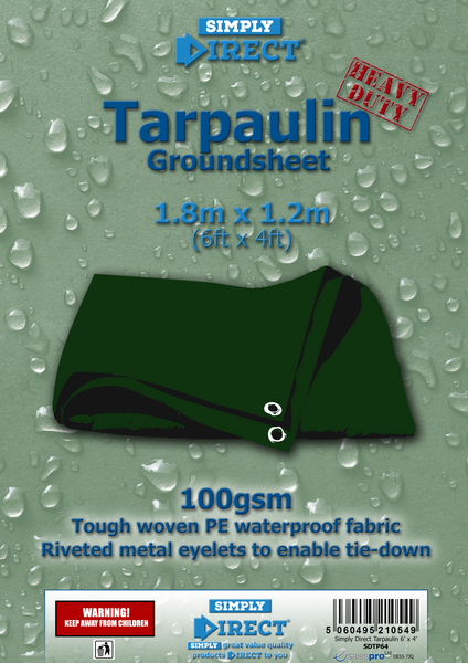 Tarpaulin - 6' x 4' (1.8m x1.2m) - Riveted Eyelets - Simply Direct