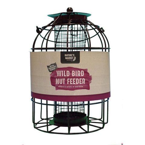 Squirrel guard caged bird nut feeder in green 27cm high from Natures Market