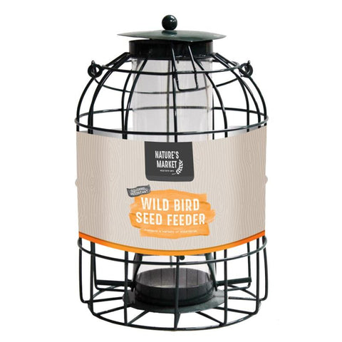 Squirrel guard caged bird seed feeder green 27cm high from Natures Market