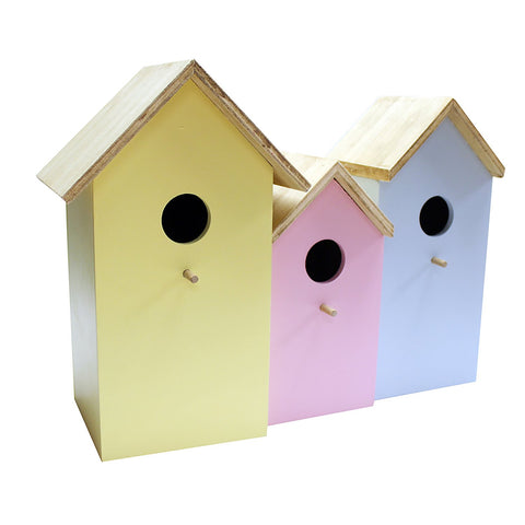 3 in 1 bird nest box house with various size houses blue yellow and pink